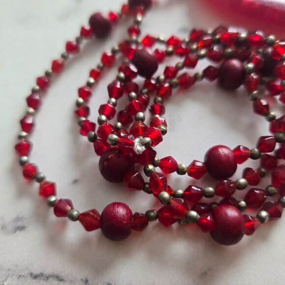 Vintage  Czech Czechoslovakian Red Glass Beaded Lucite Necklace - Picture 7 of 9